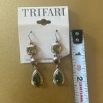 Trifari  Bronze and Green Dangle Earrings with Teardrop Design, Hook Backing Photo 1
