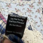 POL  Plaid Peace Patchwork Lace Button-Up Shirt Blue Boho Cottagecore Small Photo 7