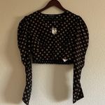 MINKPINK NWT by Revolve Ayat Wrap Crop Top Black with Tan Polka Dot Size Small Photo 4