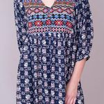 Umgee  Babydoll Short Dress Flowy Navy Blue Floral Boho Tunic Photo 4