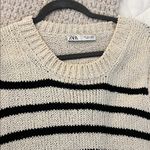 ZARA  Women's Knit Sweater - Black and Cream Stripes Photo 2