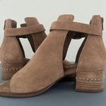 Chelsea and Violet Hendricks Suede Tan Peep Toe Cut Out Heel Shooties Photo 4