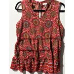 C Lab Sleeveless Tiered Floral V Neck Mock Neck Top Women's Medium Red Photo 3
