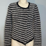 Loft black white stripe zipper cardigan sweater top woman’s Small Photo 0