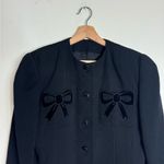 Vtg bow cut details black button up 100% wool blazer size 10 cute Photo 2