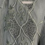baba Sz L Green Button Front Shirt Embroidered Mesh Detail Long Sleeve Women’s Size L Photo 3