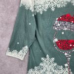 None Green Snow Flake Wine Santa Cozy Vibe Christmas Print Top Medium Photo 5