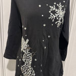Quacker Factory  Black Beaded Snowflake Holiday Pullover Sweater Photo 0