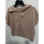 Short Sleeve Quarter Zip Hoodie Casual Athleisure Tan XL Photo 4