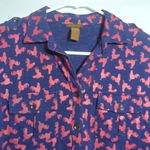 Copper Key Navy Blue Red Rooster Novelty Knit Button Blouse 3/4 Sleeve Size S Photo 1