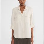 Aritzia  Babaton Women’s Utility Shirt Matte Pearl Relaxed Drapey Twill Button Up Photo 3