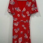Madewell Button-Wrap Dress in Daisy Society Retro Stripe Lipstick Red Size 8 EUC Photo 2