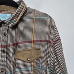 Tasha Polizzi Shooting Shirt Brown Plaid‎ Flannel Western Suede Pearl Snap Sz L Photo 3