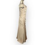 La Femme Gown Women's 8 Champagne Satin Off the Shoulder Ruched Trumpet Maxi Photo 5