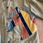 AMAZING Handmade reversible embroidered Horses quilted cotton Chambray Jacket Size L Photo 3