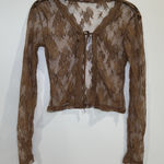 Y2K Top Chocolate Brown‎ Lace Tie Up Cardigan/Bolero Unbranded See Through Lace Brown Photo 0