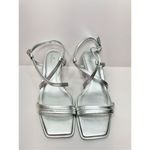 Caslon ‎ Sandals Womens Size 9 Silver Leather Paola Open Square Toe Wedges Photo 6
