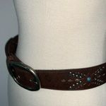 Western Cowgirl Womens Brown Tooled Belt Size Large Boho Hippie Turquoise Stones Photo 1