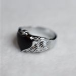Source Unknown NWOT Unique Black Enamel Heart Silver Tone Goth Punk Renaissance Size 6 Ring Photo 2