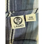 Lagaci Boho Striped Fringe Tunic Top Kimono Sleeve Fringe Hem Beach Cover Sz S Blue Photo 3