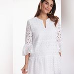 Tyler‎ Boe M White Dress Eyelet Crew Neck V Neck 3/4 Bell Sleeve Cottage Core XS Photo 1