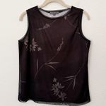[Vintage] 90s Y2K Brown Black Mesh Crew Neck Floral Print Tank Top Size Small S Photo 0