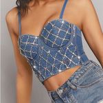 Papaya  Blue Rhinestone Embellished Crop Top Photo 0