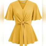 Grace Karin  Mustard Yellow Large Bow Tie Front Blouse Photo 0