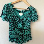 Maeve Anthropologie Aseey Blouse Floral Black And Green Jacquard Blouse Feminine Photo 4