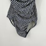 LL Bean Navy Blue & White geometric print square neck swimsuit SPF 50 size 12 Photo 4