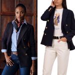 Ralph Lauren Vintage  Navy Double Breasted Wool Blazer Peak Lapel Gold‎ Buttons 6 Photo 1