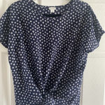 J by J Crew Womens Medium Navy Floral Tie Front Top Coastal Clean Girl Blue Photo 0