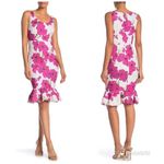 Trina Turk Floral Print Midi Dress Sheath Sleeveless Purple White Size 2 New Photo 1