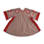 easel  Embroidered V Neck Tunic Dress Mocha boho Festival Kimono Sleeve Photo 2