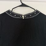 Croft & Barrow  Black Silver Beaded Sweater Long Sleeve Faux Pearl Winter Fall M Photo 5