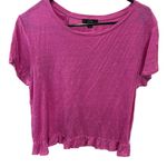 J.Crew Pink Fuchsia Short Sleeve Sweater Ruffle Back Detail Women's Large Photo 0