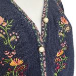 Vintage Sweater Floral Embroidered Cardigan Button Front Size M Blue Cotton Knit Size M Photo 2