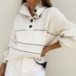 Commense Open Collar Button Up Sweater White Black Size XL Photo 0