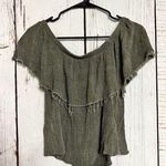 Urban Outfitters  Ecote Off The Shoulder Boho Ruffle Crop Top - Green /Size Small Photo 0