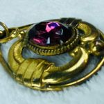 Pendant for Necklace Brass Gold Color Oval Center Stone Purple Color Aged Patina Photo 3