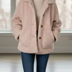 Few Moda  New York Teddy Jacket Medium beige Fuzzy coat large buttons collared Photo 0