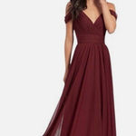 Kleinfeld Cold Shoulder Long Bridesmaid Gown Dress in Cranberry Size 12 Red Photo 0