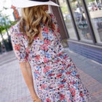 Veronica Beard  Floral Silk Ruched Mini‎ Dress silk Dakota 8 ruffle blue pink Photo 0