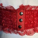 Yik Fung Vintage Y2K Red Lace Corset Wide Statement Belt Leather Accents Photo 3