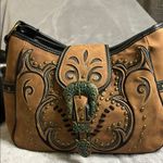 Western Bronze Floral Buckle Conceal Carry Shoulder Bag Tan Photo 7