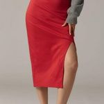 Anthropologie Maeve Red Bow Embroidered Midi Pencil Skirt Size M Photo 0