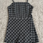 Justify  Black and White Plaid Spaghetti Strap Mini Dress Romper Built in Shorts Photo 0