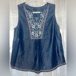 J. Jill Denim Indigo Chambray Embroidered‎ Sleeveless Blouse 100% Lyocell Boho M Blue Size M Photo 1