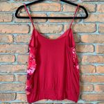 EXPRESS Floral Cami Top Womens Medium Red Ruffle Sleeveless Blouse Pink Summer Photo 1