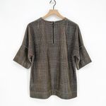Akris Punto Metallic Lurex Glen Check Top 3/4 Sleeve Plaid Silver Women's 12 Photo 5